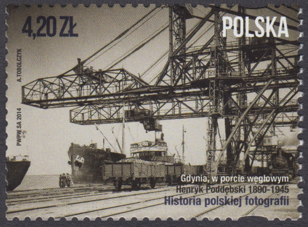 Historic Polish postage stamp showing the Gdynia shipyard.